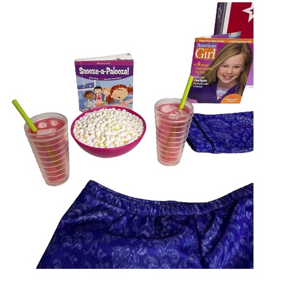 American Girl SLEEPOVER PJS & ACCESSORIES Purple Pajamas Popcorn Lemonade Books - Picture 10 of 13